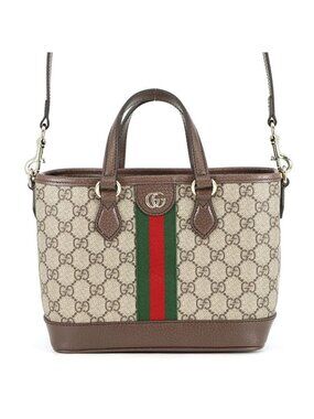 Gucci Handbag Ophidia GG Supreme Leather Tote Small 2-Way Beige Brown Green